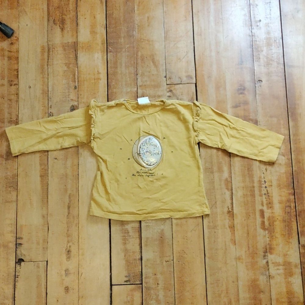 Zara long sleeve shirt 2T yellow moon stars glitter spring cotton boho